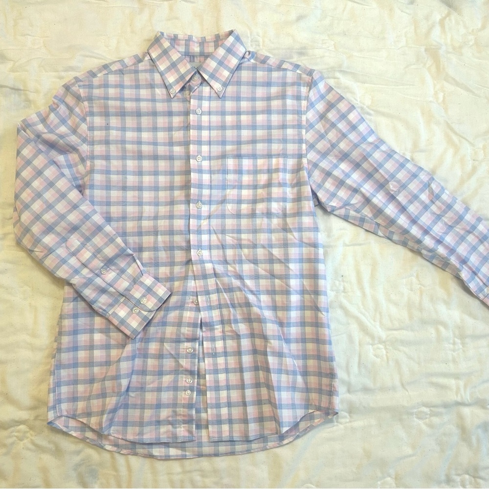 Men's Blue and Pink Checkered Dress Shirt